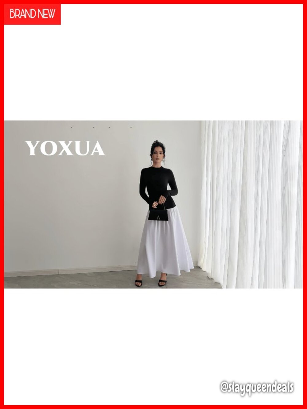 Women's Long Sleeve Patchwork A-Line Maxi Dress - Picture 3 of 3